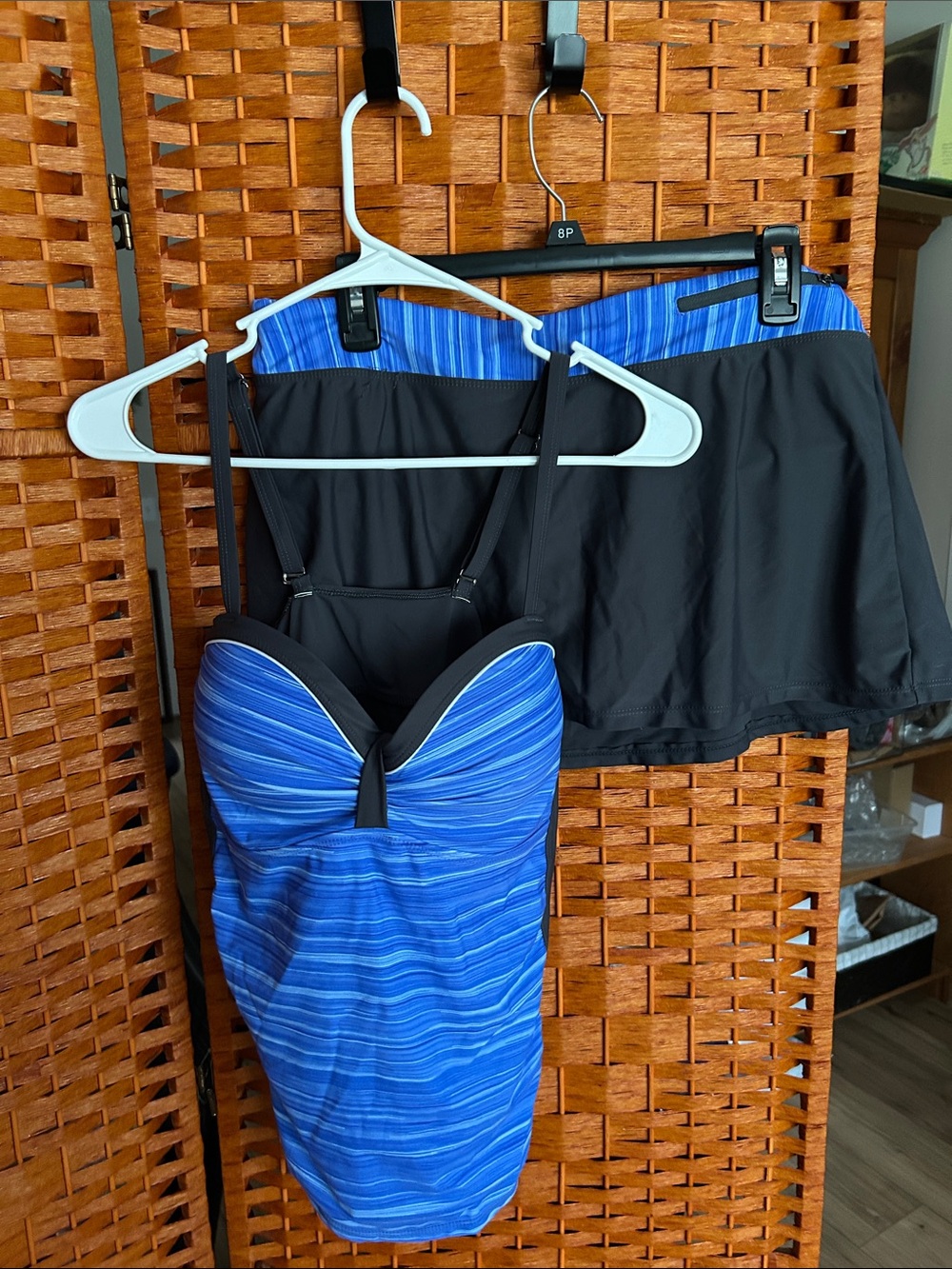 Gray and blue tankini set